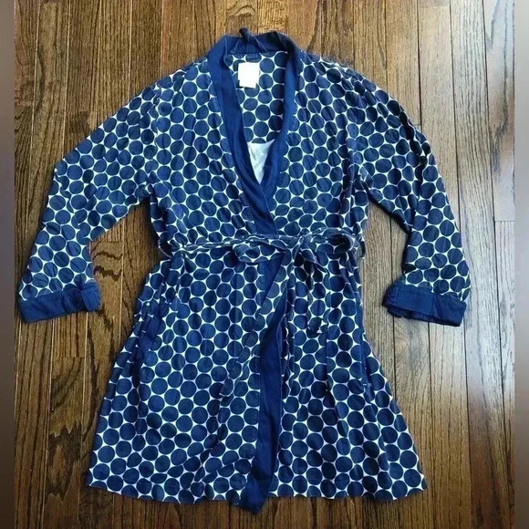 Kate Spade Women’s XS/S Cotton-Blend Navy Blue Polka Dot Robe - Picture 1 of 10